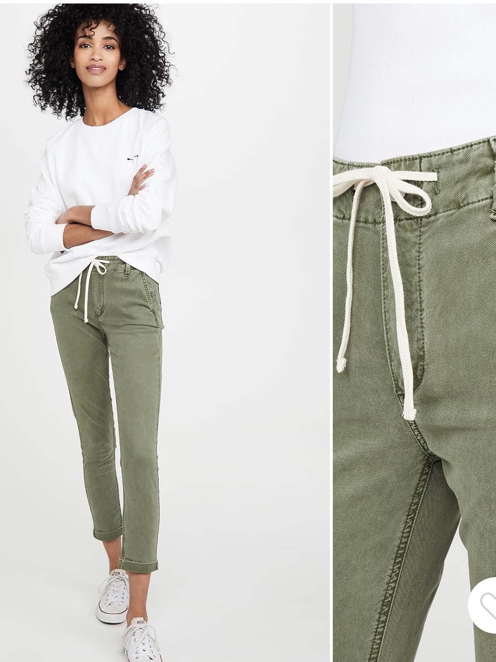 PAIGE Olive Drawstring Cropped Ankle Pants